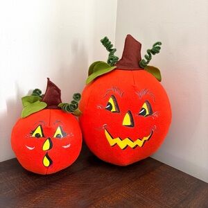 Annalee Halloween Pumpkin Felt Plush Jack O’ Lantern Set Of 2